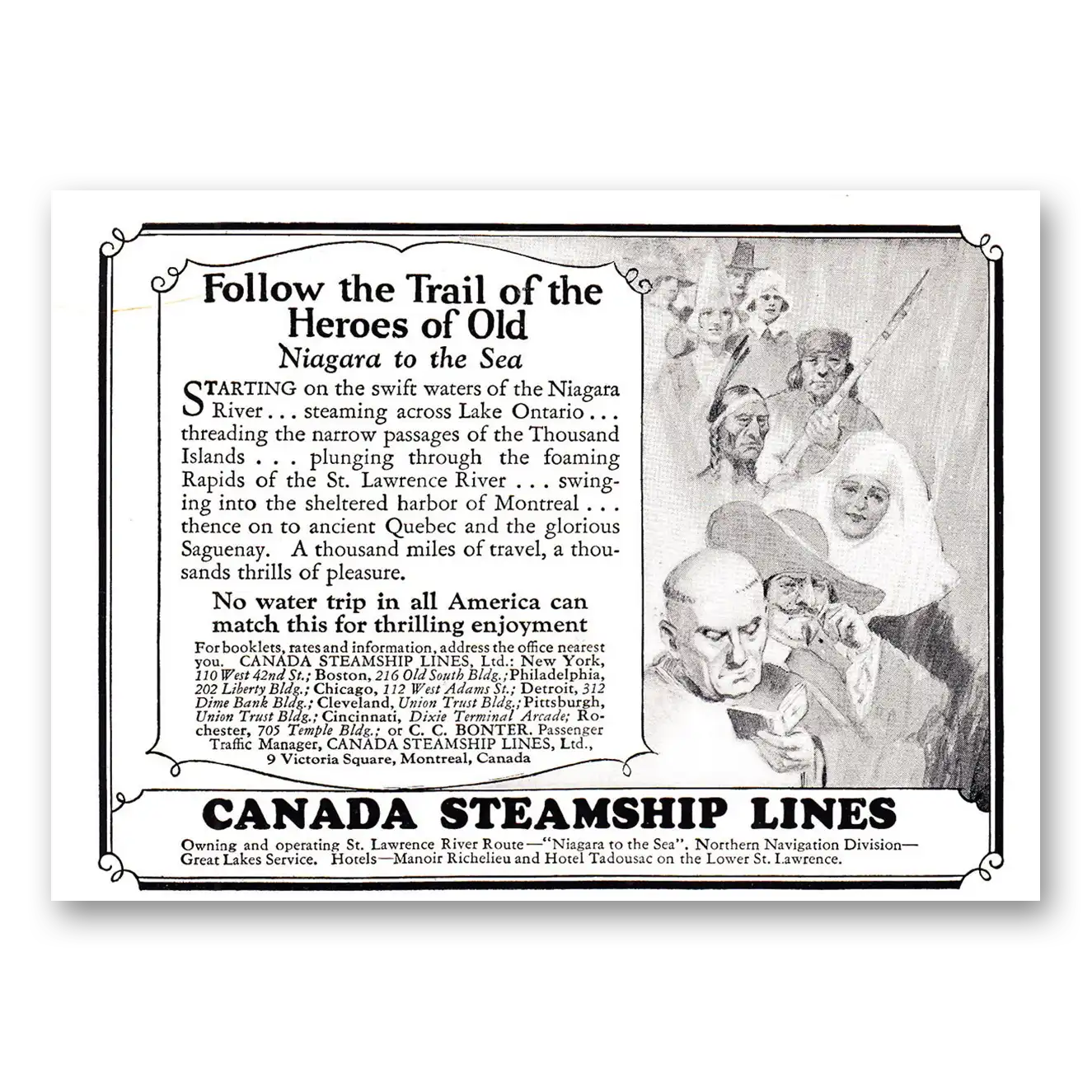 1927 Canada Steamship Lines Follow the Trail of the Heroes of Old Niagara Vintage Magazine Print Ad