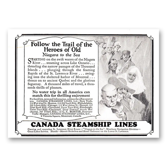 1927 Canada Steamship Lines Follow the Trail of the Heroes of Old Niagara Vintage Magazine Print Ad