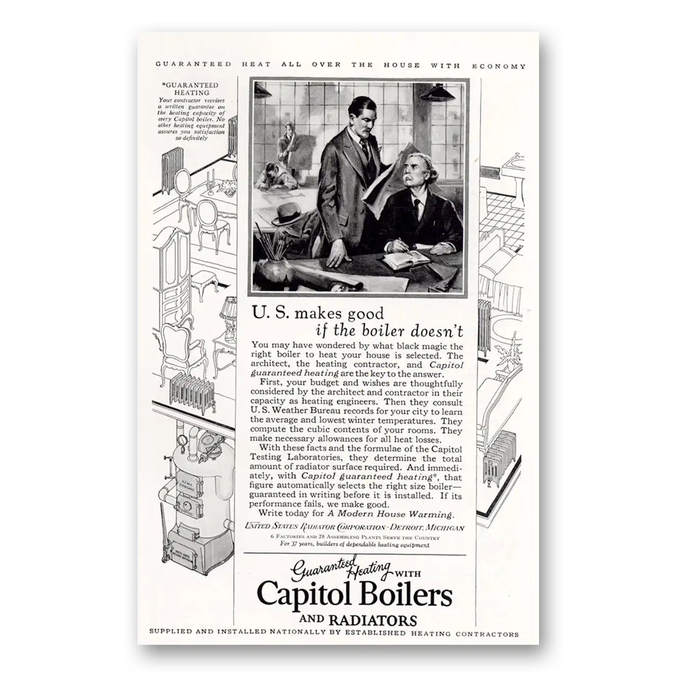 1927 Capitol Boilers US Makes Good If the Boiler Doesn't Vintage Magazine Print Ad