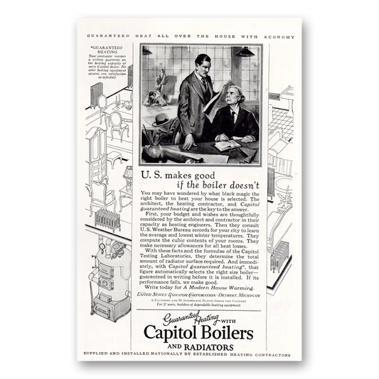 1927 Capitol Boilers US Makes Good If the Boiler Doesn't Vintage Magazine Print Ad