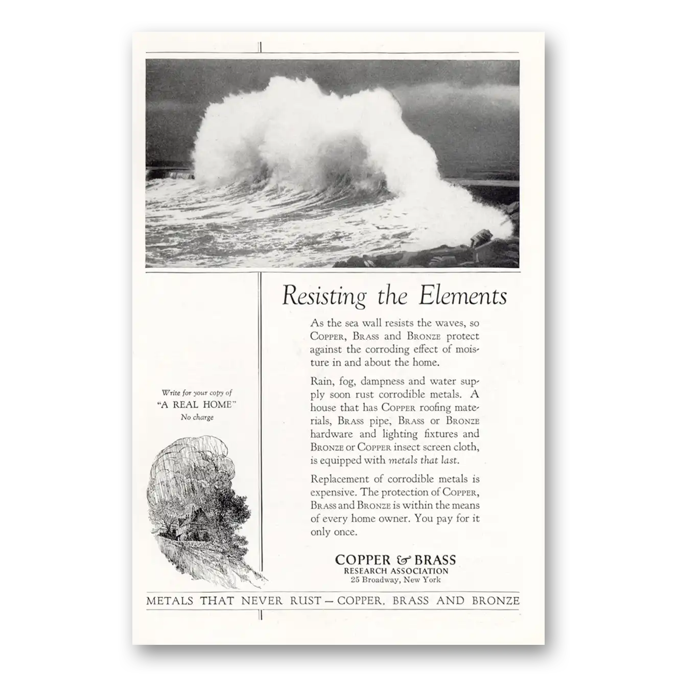 1927 Copper & Brass Resisting the Elements Vintage Magazine Print Ad