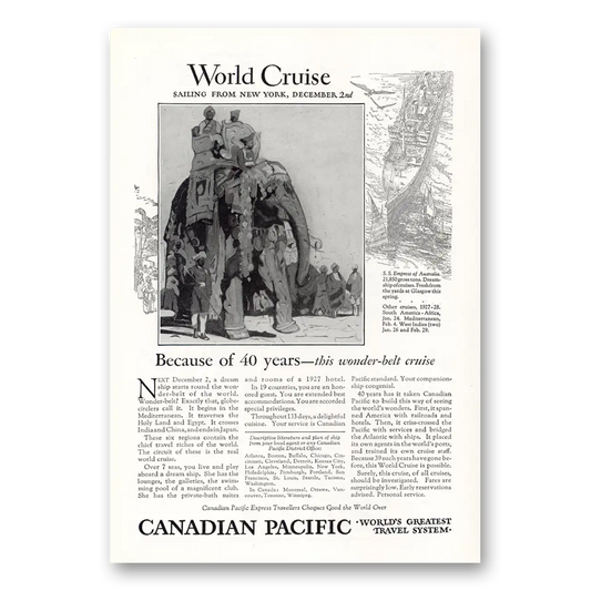 1927 Canadian Pacific World Cruise Wonder Belt Cruise Vintage Magazine Print Ad