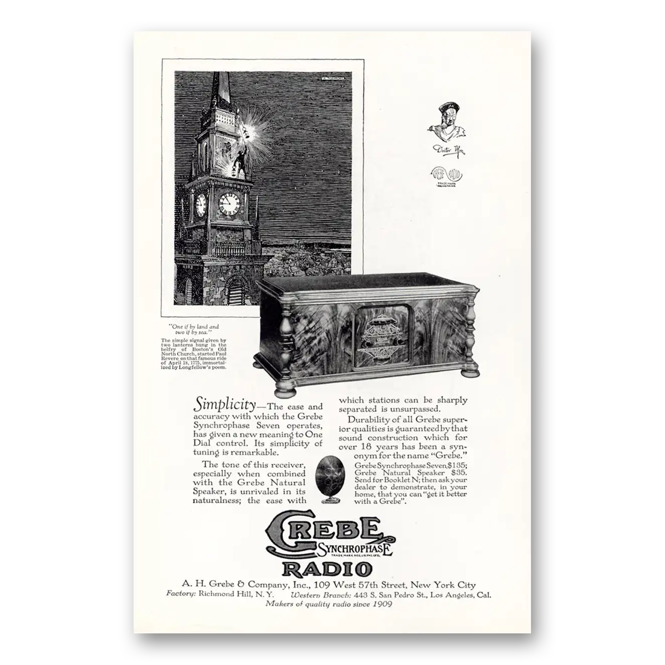 1927 Grebe Synchrophase Radio Simplicity Ease and Accuracy Vintage Magazine Print Ad