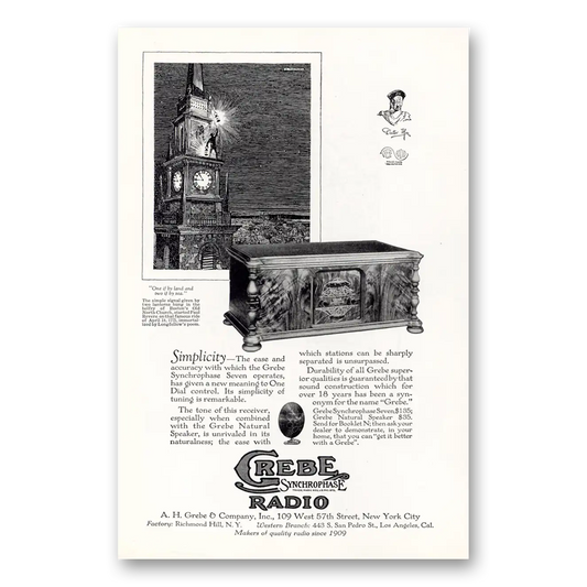 1927 Grebe Synchrophase Radio Simplicity Ease and Accuracy Vintage Magazine Print Ad