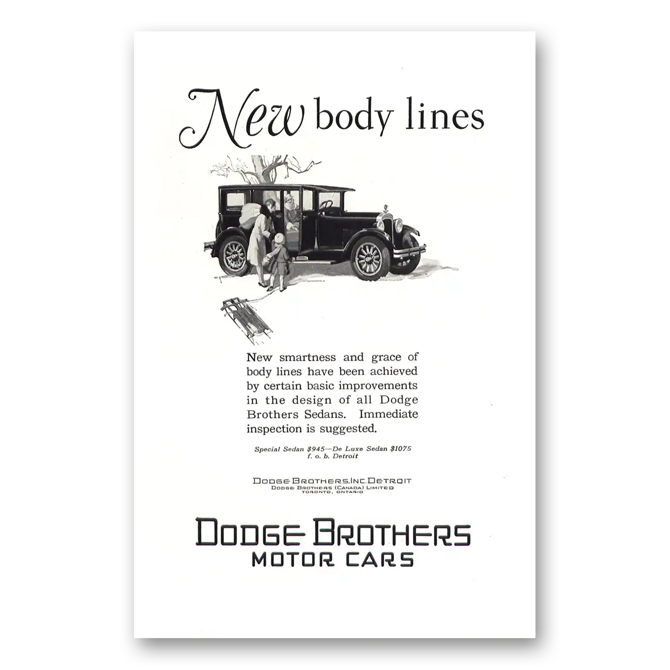 1927 Dodge Sedan New Body Lines Vintage Magazine Print Ad