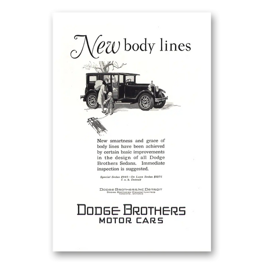 1927 Dodge Sedan New Body Lines Vintage Magazine Print Ad