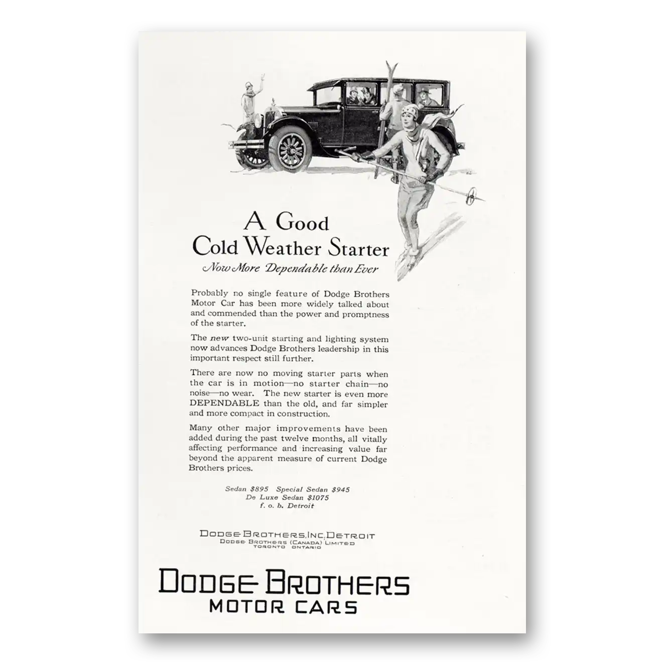 1927 Dodge Sedan Good Cold Weather Starter Vintage Magazine Print Ad