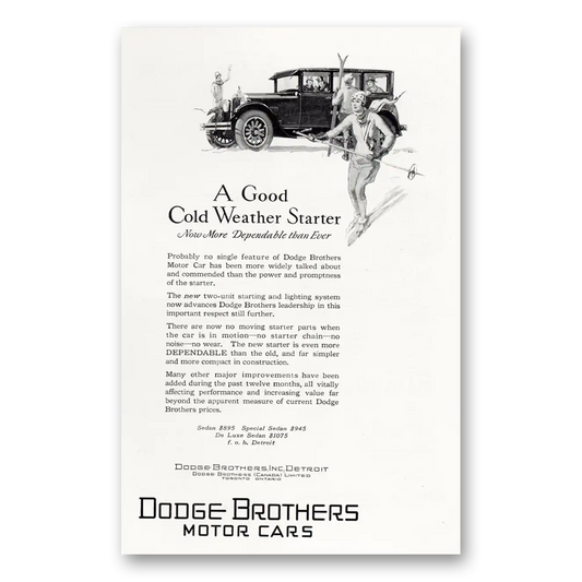 1927 Dodge Sedan Good Cold Weather Starter Vintage Magazine Print Ad