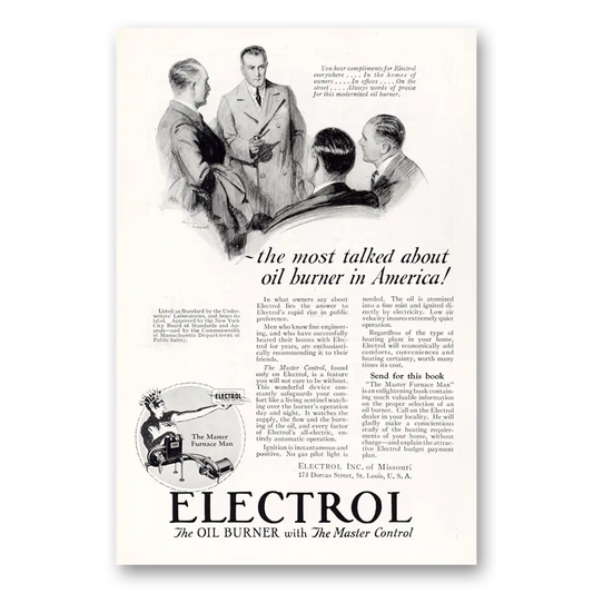 1927 Electrol Oil Burner Most Talked About Oil Burner In America Vintage Magazine Print Ad