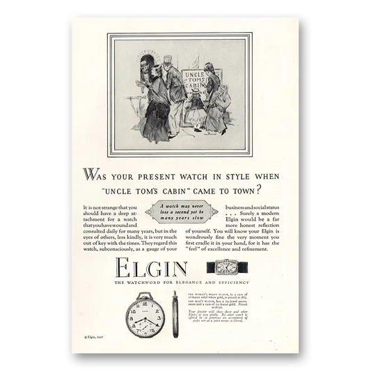 1927 Elgin Watch Uncle Toms Cabin Came to Town Vintage Magazine Print Ad