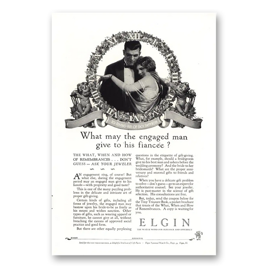 1927 Elgin Watch Engaged Man Gives To His Fiancee Vintage Magazine Print Ad