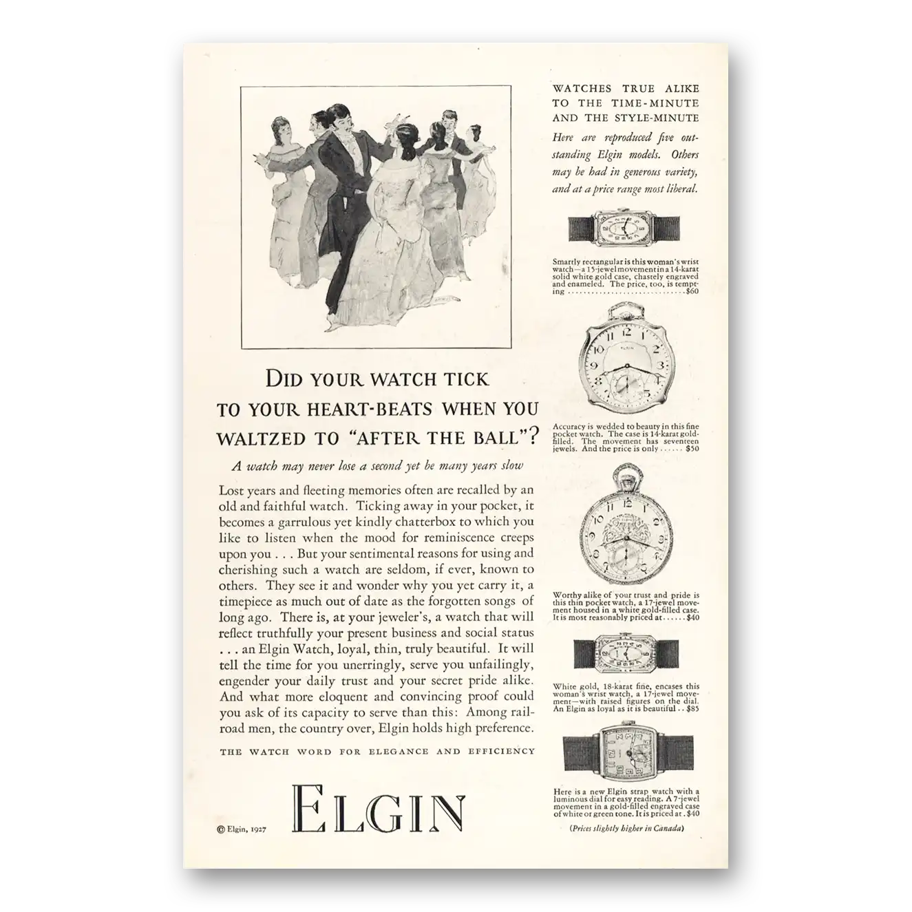 1927 Elgin Watch Tick To Your Heart Beats Vintage Magazine Print Ad