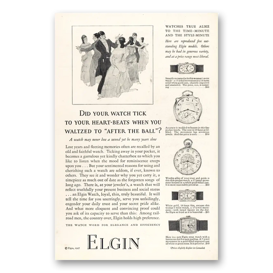 1927 Elgin Watch Tick To Your Heart Beats Vintage Magazine Print Ad