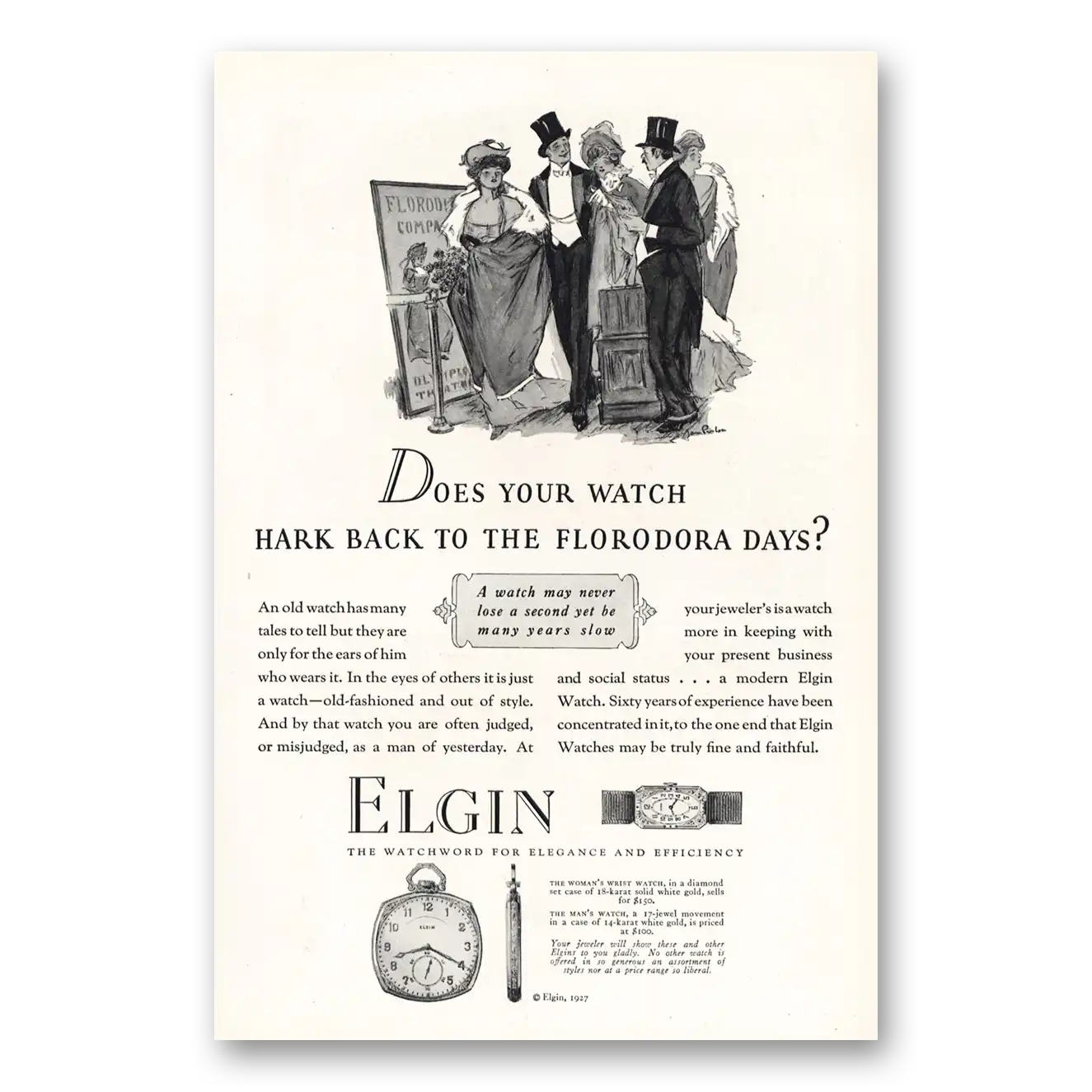 1927 Elgin Watch Hark Back to the Florodora Days Vintage Magazine Print Ad