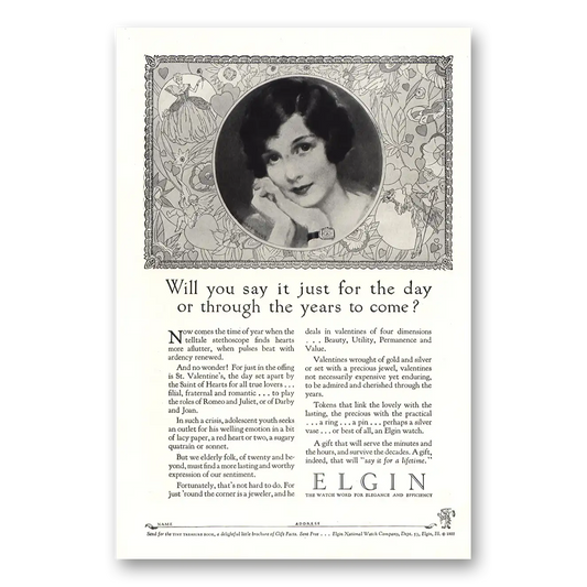 1927 Elgin Watch Just For the Day or Through the Years Vintage Magazine Print Ad