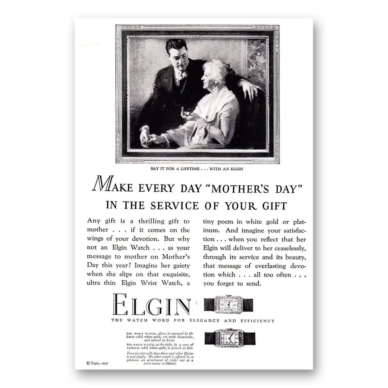 1927 Elgin Watch Make Every Day Mothers Day Vintage Magazine Print Ad