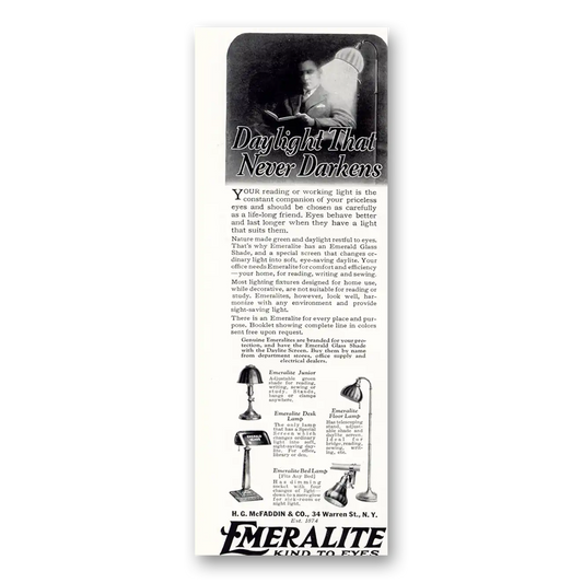 1927 Emeralite Daylight That Never Darkens Vintage Magazine Print Ad