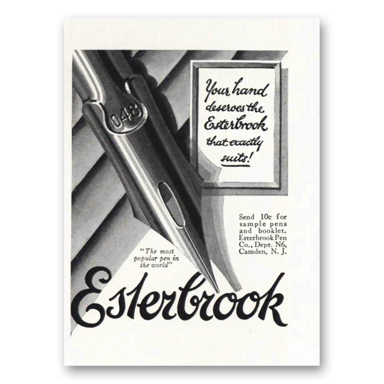 1927 Esterbrook Fountain Pen Your Hand Deserves Vintage Magazine Print Ad