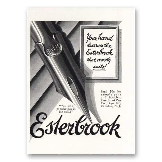 1927 Esterbrook Fountain Pen Your Hand Deserves Vintage Magazine Print Ad