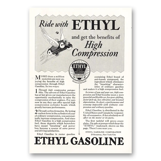 1927 Ethyl Gasoline Benefits of High Compression Vintage Magazine Print Ad