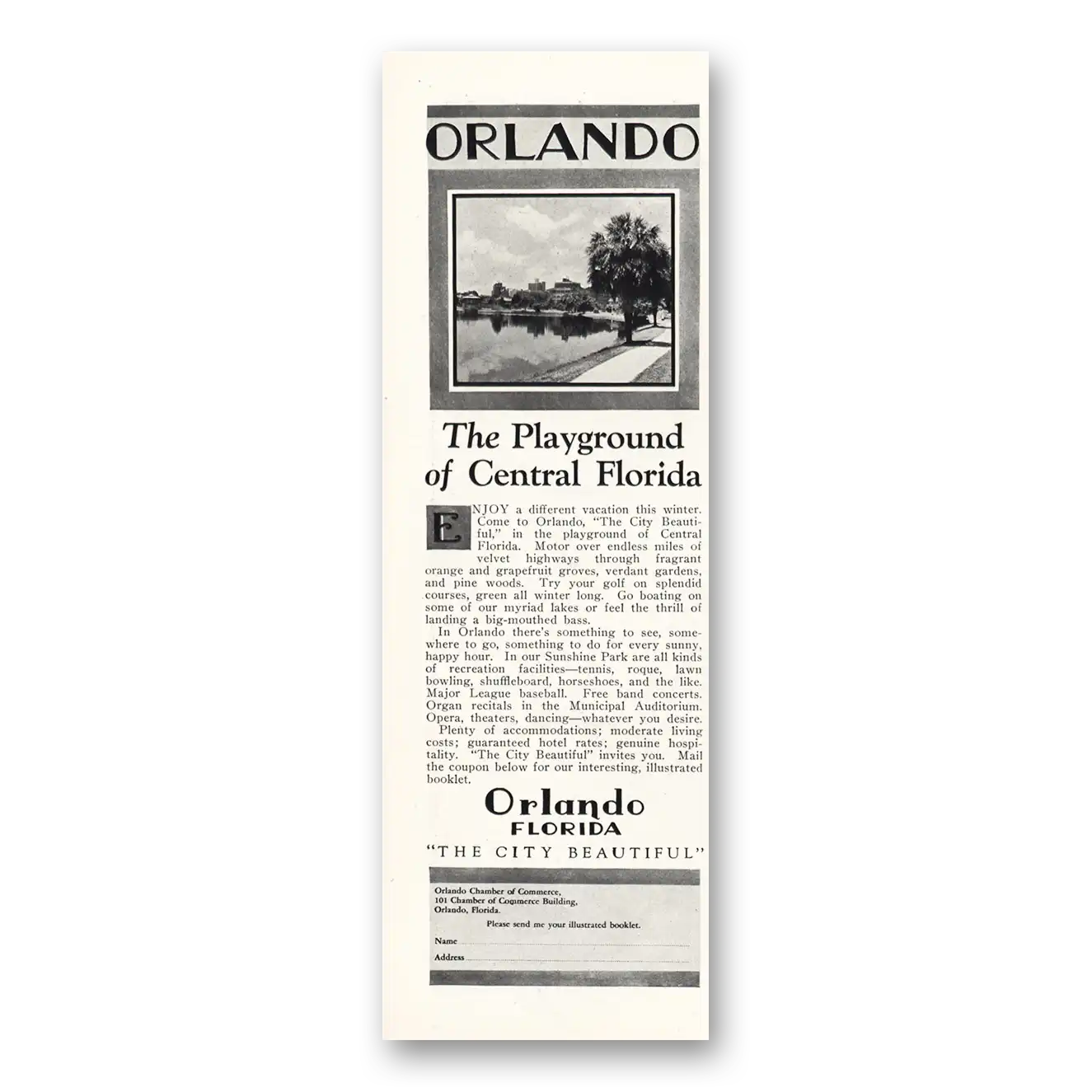 1927 Orlando Florida Playground Central Florida Vintage Magazine Print Ad