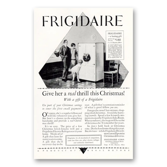 1927 Frigidaire Refrigerator Give Her a Real Thrill This Christmas Vintage Magazine Print Ad