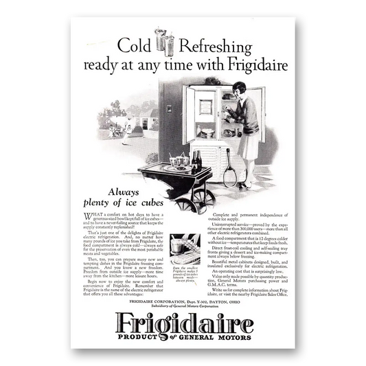 1927 Frigidaire Refrigerator Cold Refreshing Ready at Any Time Vintage Magazine Print Ad