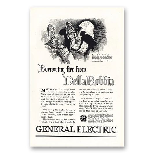 1927 General Electric Borrowing Fire Della Robbia Vintage Magazine Print Ad