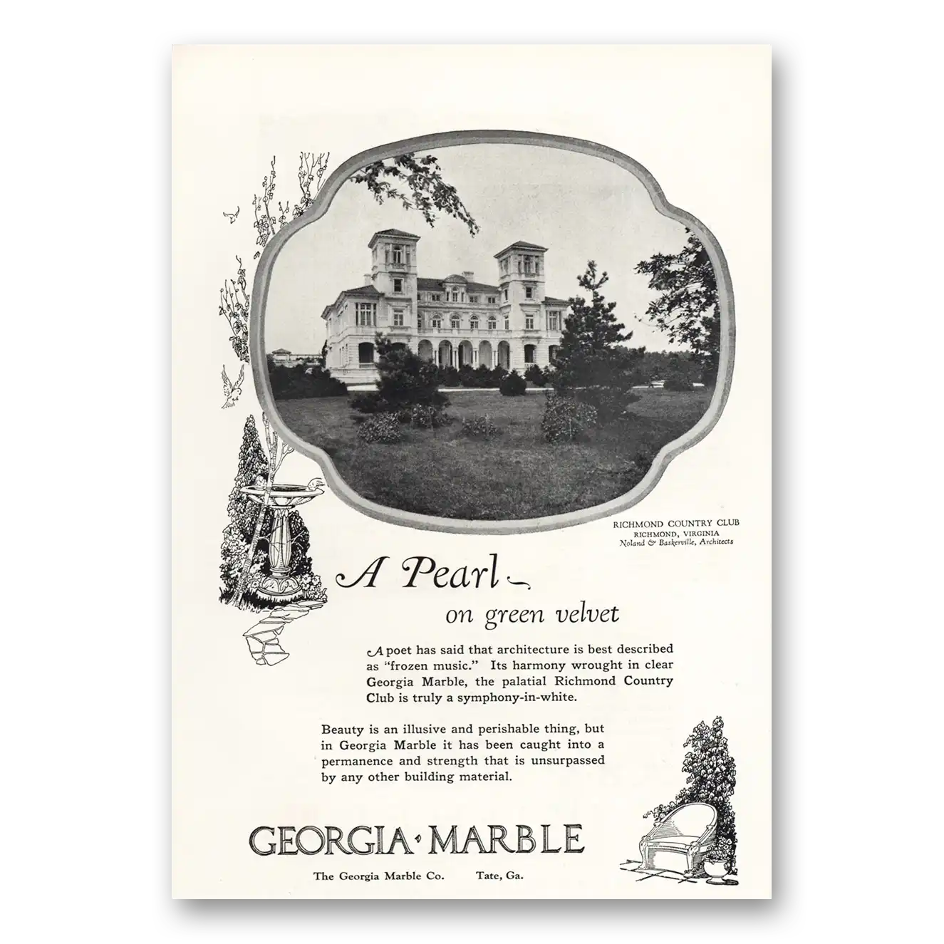 1927 Georgia Marble Richmond Country Club Pearl On Green Velvet Vintage Magazine Print Ad