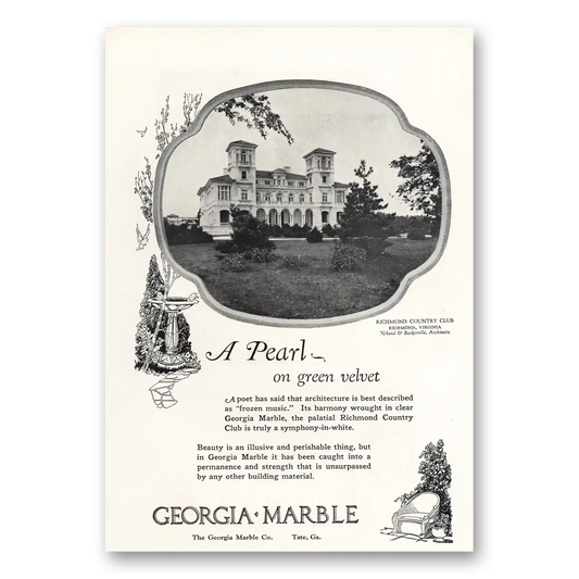 1927 Georgia Marble Richmond Country Club Pearl On Green Velvet Vintage Magazine Print Ad