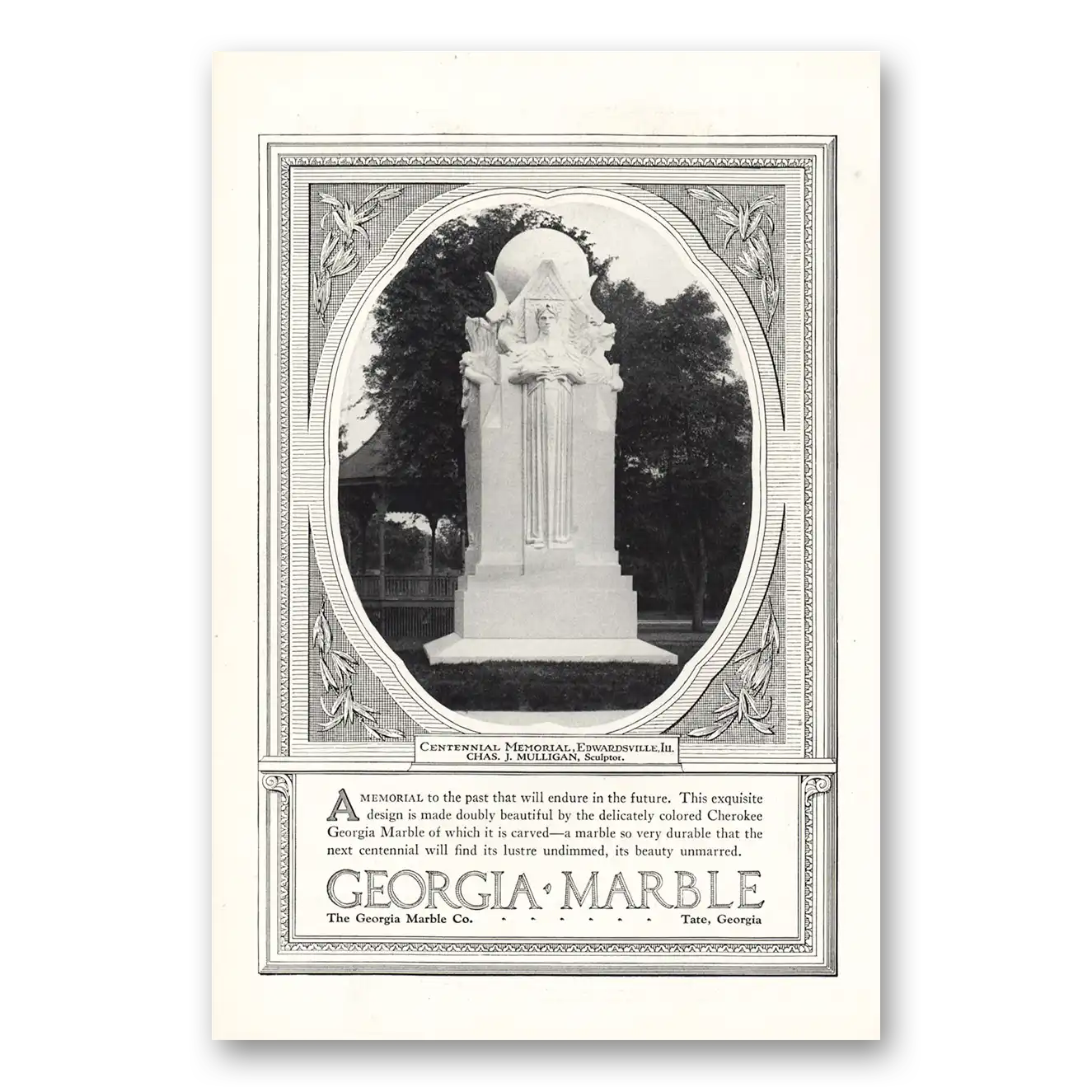 1927 Georgia Marble Centennial Memorial Edwardsville Vintage Magazine Print Ad