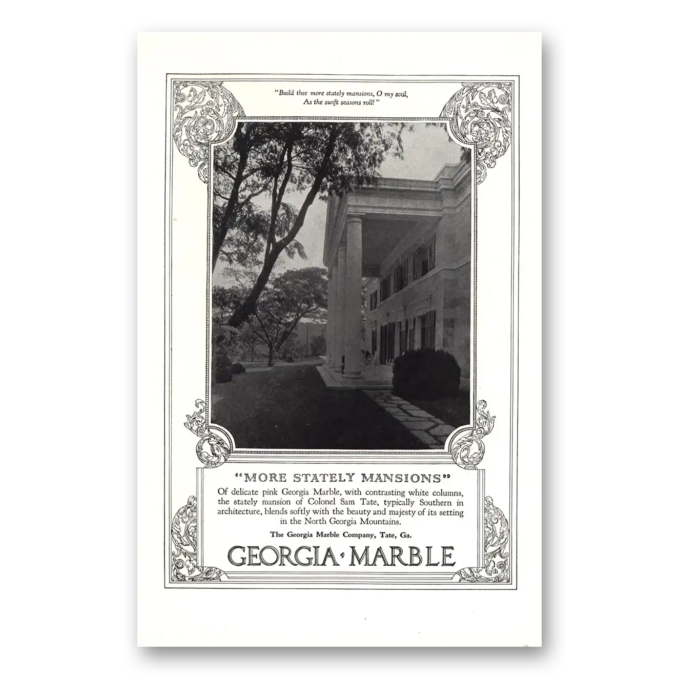 1927 Georgia Marble More Stately Mansions Vintage Magazine Print Ad