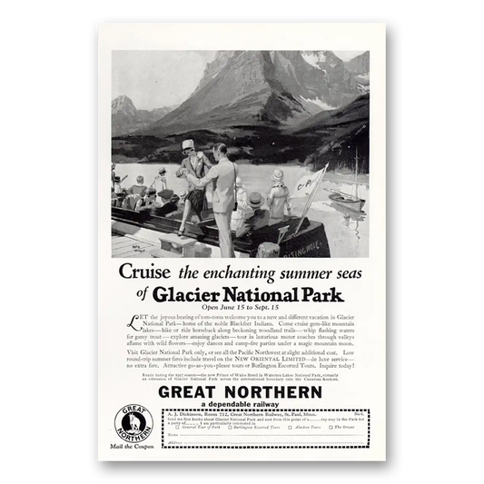 1927 Great Northern Railway Cruise Enchanting Summer Seas Glacier Vintage Magazine Print Ad