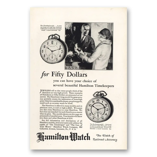 1927 Hamilton Watch Fifty Dollars Can Have Your Choice Vintage Magazine Print Ad