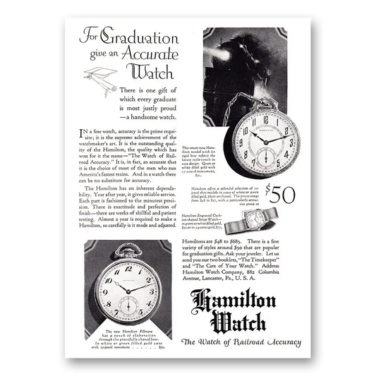 1927 Hamilton Watch For Graduation Give an Accurate Watch Vintage Magazine Print Ad