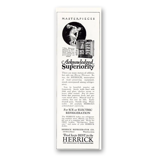 1927 Herrick Refrigerator Acknowledged Superiority Vintage Magazine Print Ad