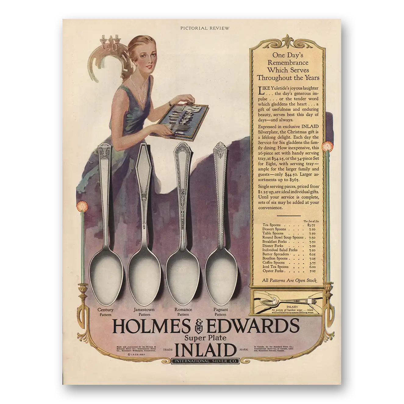 1927 Holmes & Edwards One Days Remembrance Vintage Magazine Print Ad