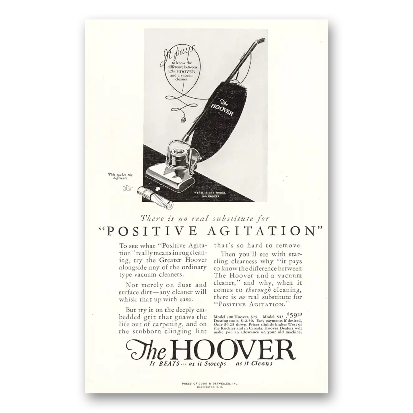 1927 Hoover Vacuum Positive Agitation Vintage Magazine Print Ad