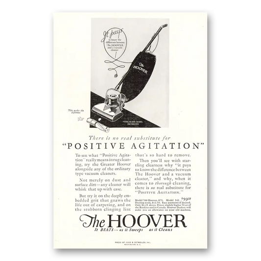 1927 Hoover Vacuum Positive Agitation Vintage Magazine Print Ad