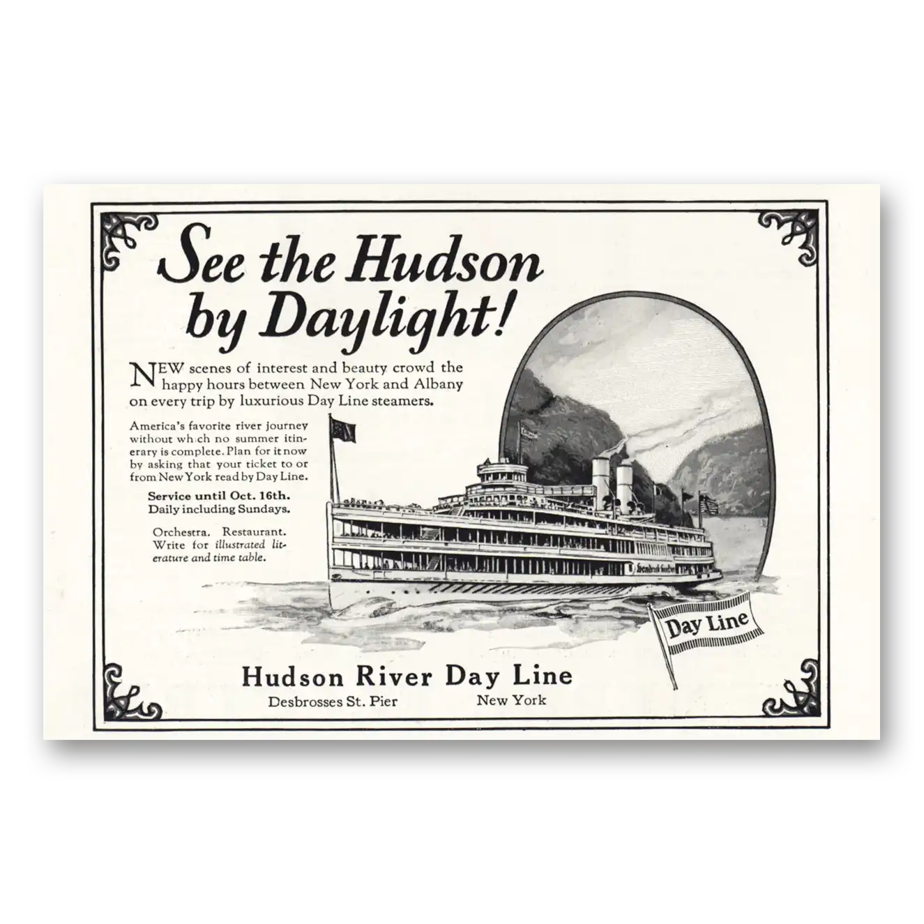 1927 Hudson River Day Line Hudson by Daylight Vintage Magazine Print Ad