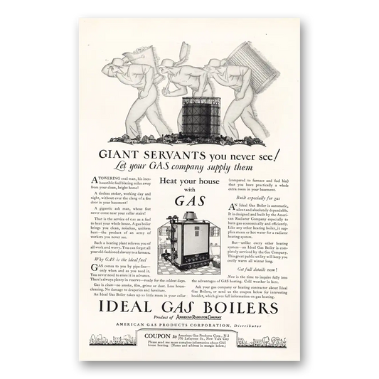 1927 Ideal Gas Boilers Giant Servants You Never See Vintage Magazine Print Ad