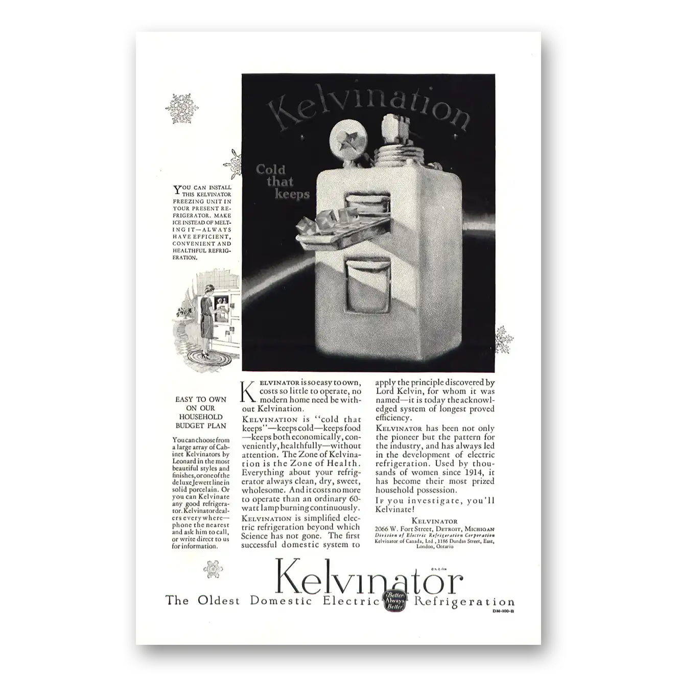 1927 Kelvinator Refrigerator Cold That Keeps Vintage Magazine Print Ad