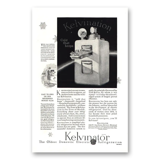 1927 Kelvinator Refrigerator Cold That Keeps Vintage Magazine Print Ad