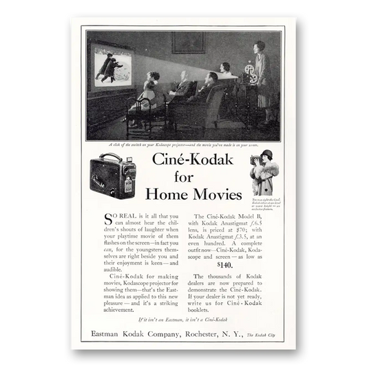 1927 Cine Kodak B Camera Home Movies Kodascope Projector Vintage Magazine Print Ad