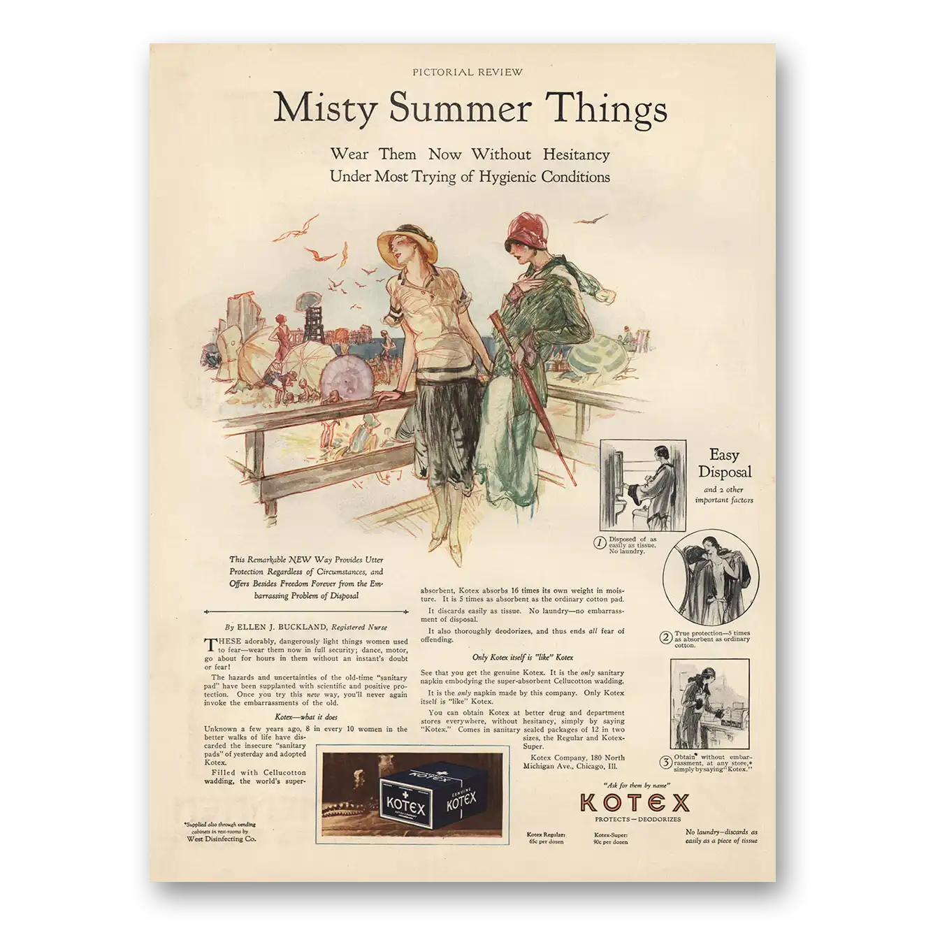 1927 Kotex Misty Summer Things Vintage Magazine Print Ad