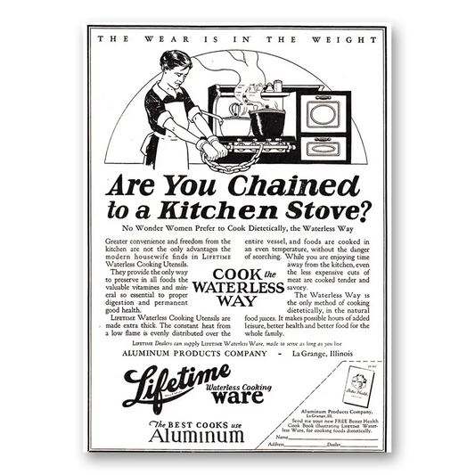 1927 Aluminum Products Company Are You Chained to a Kitchen Stove Vintage Magazine Print Ad