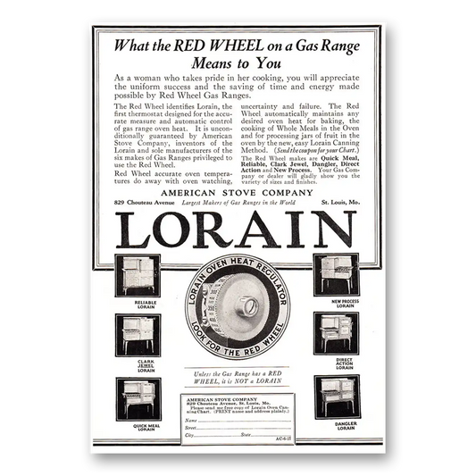 1927 Lorain Gas Ranges Lorain Red Wheel Gas Ranges Vintage Magazine Print Ad