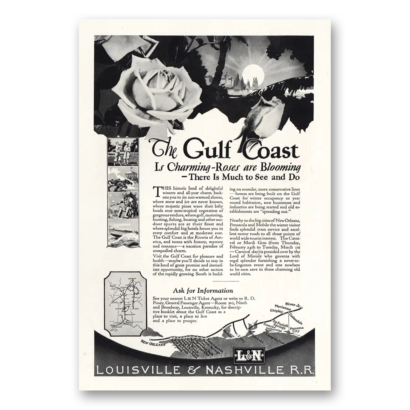 1927 Louisville & Nashville Railroad Roses are Blooming Vintage Magazine Print Ad