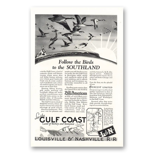 1927 Louisville & Nashville Railroad Follow the Birds Southland Vintage Magazine Print Ad