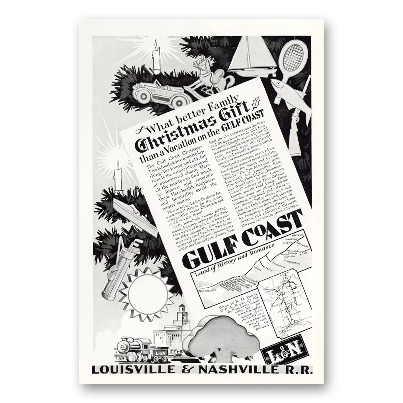 1927 Louisville & Nashville Railroad Christmas Gift Gulf Coast Vintage Magazine Print Ad